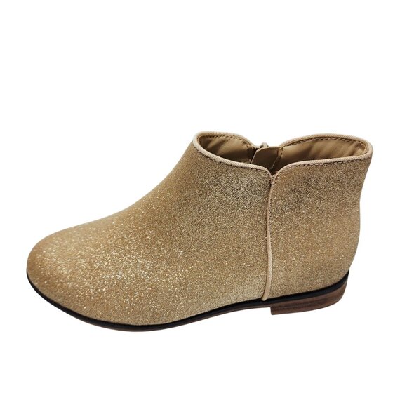 Cat & Jack Girls Glitter Gold Ankle Boots Size 4 With Side Zipper Closure - Picture 1 of 9